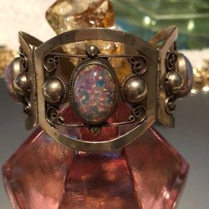 Vintage Mexico silver faux fire opal bracelet